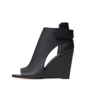 VINCE Black leather cutout ankle wedge